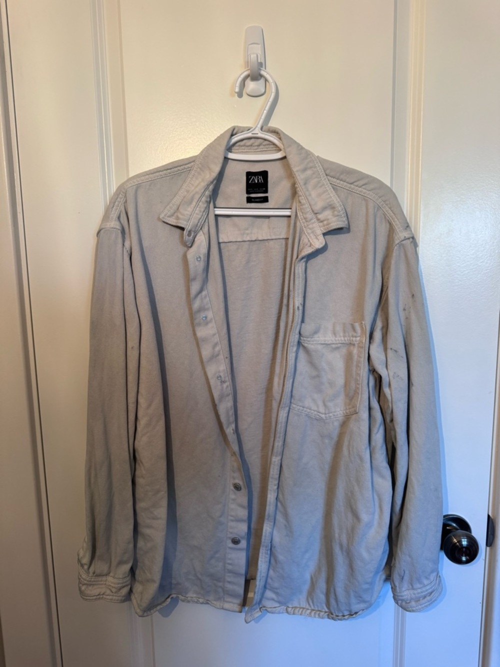 Zara Men's Light Gray Button-Up Overshirt Jacket